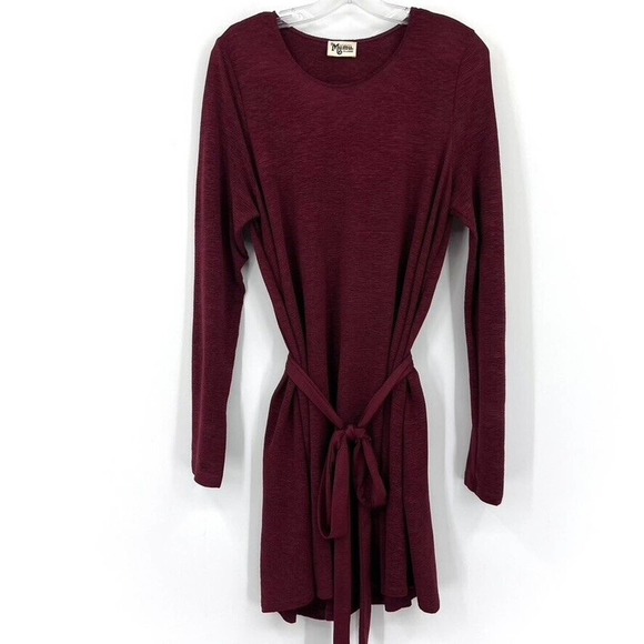 Show Me Your Mumu Womens Toby Tie Textured Swing Dress XL Maroon Burgundy - Picture 2 of 9